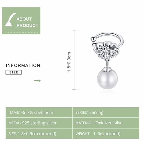 925 Sterling Bee Shell Pearl Ear Cuff for Women - Picture 8 of 9